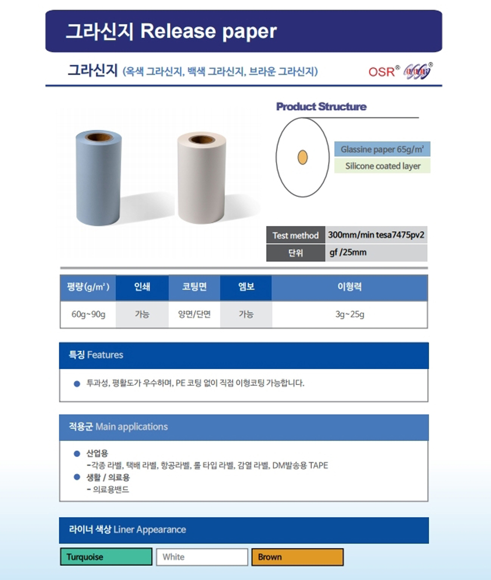 Glassine 이형지,그라신지,그라싱지,Glassine지,오성그라싱지,오성그라신지